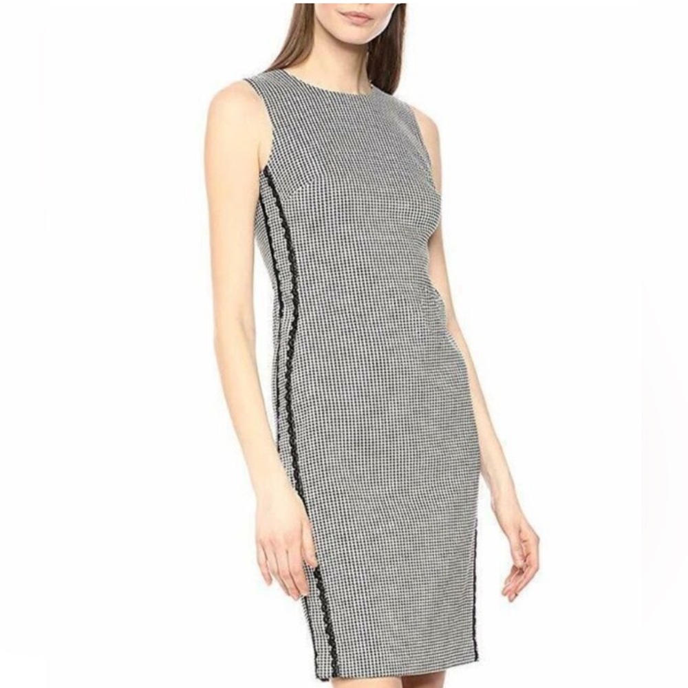 Calvin Klein Houndstooth Sheath Lace Detail Dress Size 10